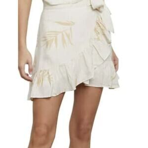 NEW Rails Womens Savannah Palms Skirt Cream Tan Wrap Linen Blend Ruffles Medium